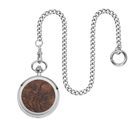 Waidzeit Holzuhr Taschenuhr Männeruhr Geschenk Wurzelholz Walnuss Sprungdeckel Handaufzug Austrian Design nachhaltig Gravur Personalisierung