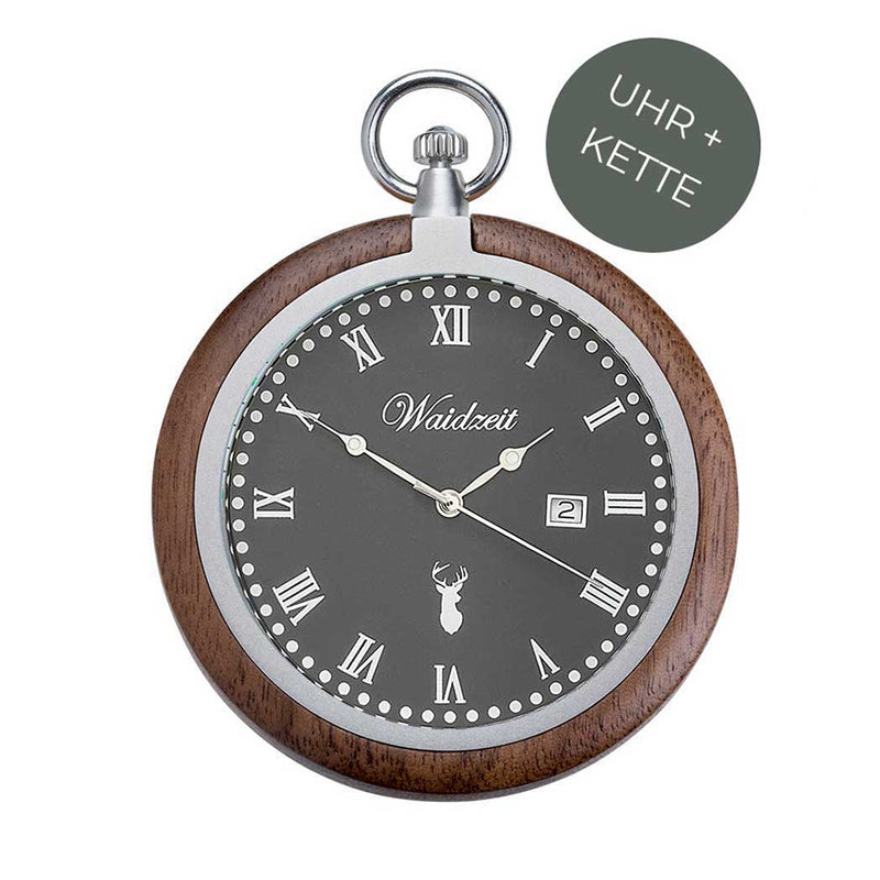 Waidzeit Taschenuhr Walnuss Antik Austrian Design heimisches Holz Geschenksidee Geschenk ShopinAustria nachhaltig Holzuhr Männerstyle Männeruhr Männergeschenk