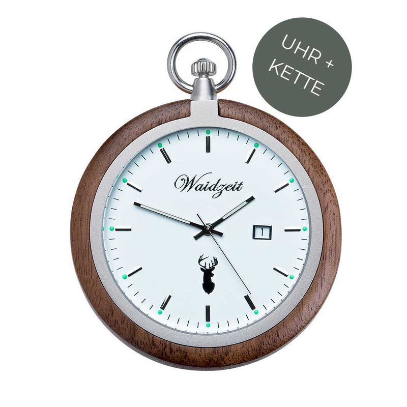 Waidzeit Alpin Taschenuhr Eiche Holzuhr Geschenk Männeruhr Austrian Design heimisches Holz Herrenuhr pocket watch Geschenksidee Geschenk für Männer individuelle Gravur Austrian Design nachhaltig personalisiert