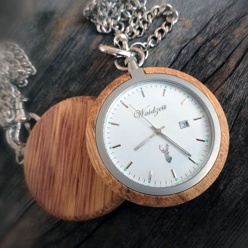 Barrique Taschenuhr "Bacchus" aus echtem französischen Eichenfass Waidzeit Taschenuhr Herren Naturprodukt Weinliebhaber Naturliebhaber Natur Barrique Waidzeit Austrian Design