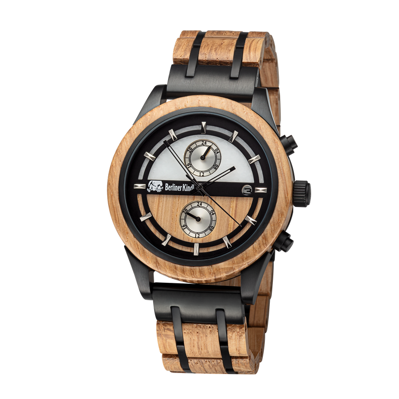Bieruhr Herren mit Holzarmband schwarz
