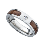 Ring Damen Silber & Walnuss mit Kristallstein