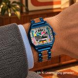 Sendeschluss Armbanduhr Walnuss Royalblau