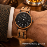 Black Whiskyfass Herrenuhr mit Holzarmband