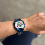 Sendeschluss Armbanduhr Walnuss Royalblau
