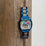 Sendeschluss Armbanduhr Walnuss Royalblau