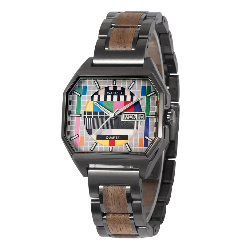 Sendeschluss Armbanduhr Walnuss anthrazitgrau