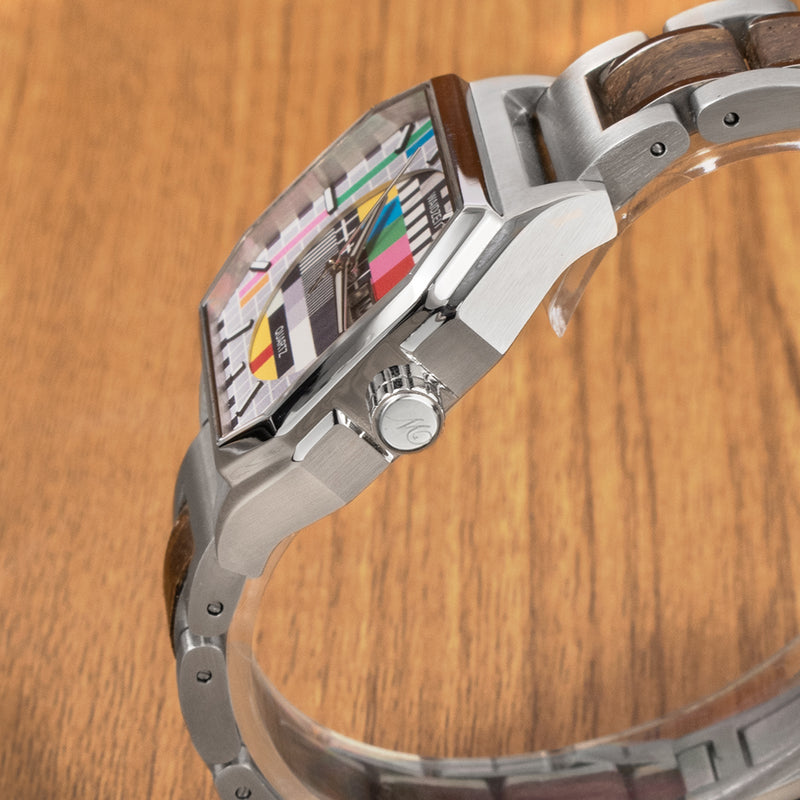 Sendeschluss Armbanduhr Walnuss silber