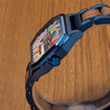 Sendeschluss Armbanduhr Walnuss Royalblau