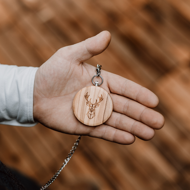 Persönliche Botschaft - Gravur Taschenuhr Holzdeckel