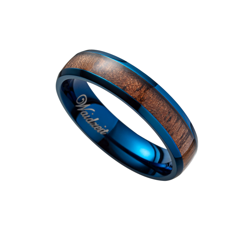 Waidzeit Holzring Edelstahl  Damenring Geschenksidee Austrian Design Walnuss Royalblau