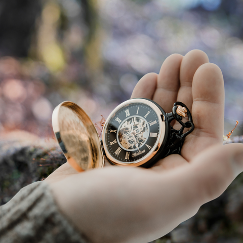 Franz Leonhard Skelett Taschenuhr gold & schwarz