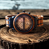 Bieruhr Herren mit Holzarmband blau