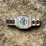 Sendeschluss Armbanduhr Walnuss silber