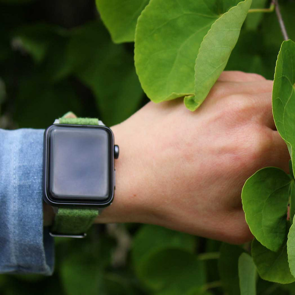 Smartwatch Uhrenband aus Merino-Loden Grasgrün, Moosgrün & Schwarz