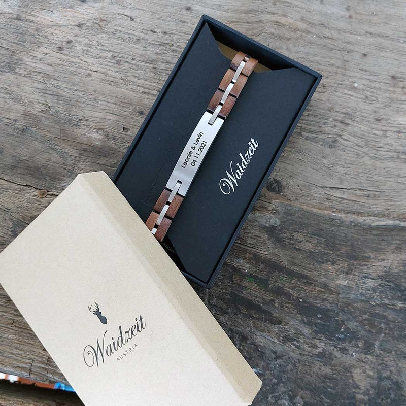 Waidzeit Elementarmband Schmuckarmband Walnuss personalisierte Geschenke Austrian Design Holzschmuck Armband nachhaltig ShopinAustria