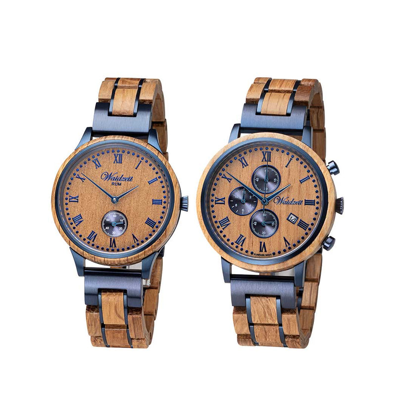 Waidzeit Uhren Holzuhren Holzuhr Damenuhr Herrenuhr Uhrenset Partneruhren Geschenk Austrian Design ShopinAustria nachhaltig Rumfass Geschenksidee Geschenk