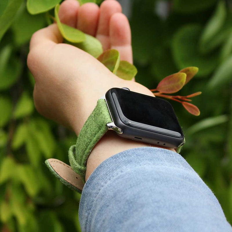 Smartwatch Uhrenband aus Merino-Loden Grasgrün, Moosgrün & Schwarz