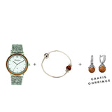 Winterzeit Set Lodenarmband Silberarmband mit Waidzeit Perle Blütenmeer Ohrringe