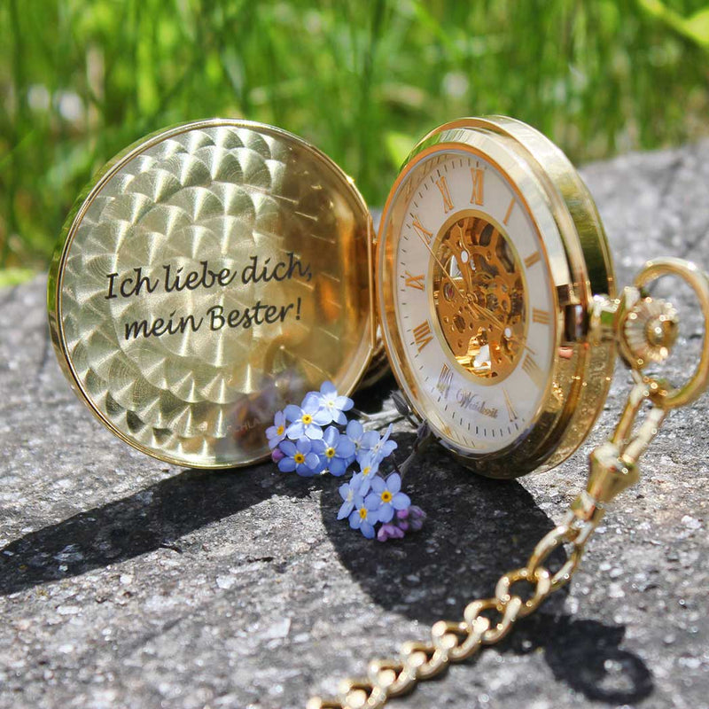 Individuelle Gravur am Taschenuhrendeckel (Innenseite)