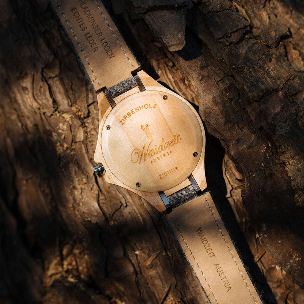 Waidzeit Zirbenholz Armbanduhr Zirbenuhr Herren Mit Grauem