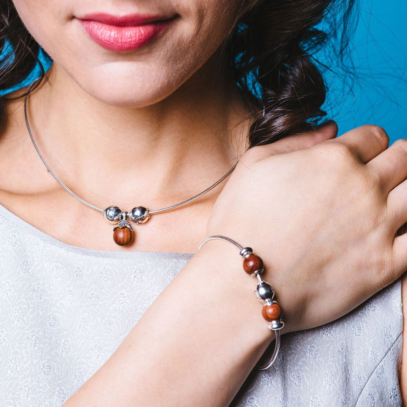 Wildfang Damenschmuck Silberarmband Holzperlen rotes Sandelholz